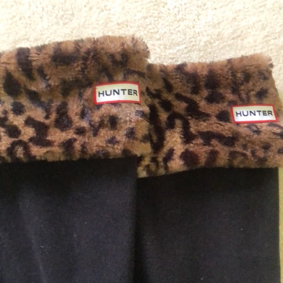 Hunter boot liners. Black fleece w/ leopard cuff. Designed to fit tall boot. - Picture 4 of 5
